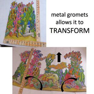 Underwater Fish Scene / Display that EXPANDS with metal brads and stores 16"